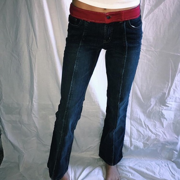 Custom red topped straight lined jeans - Picture 2 of 5